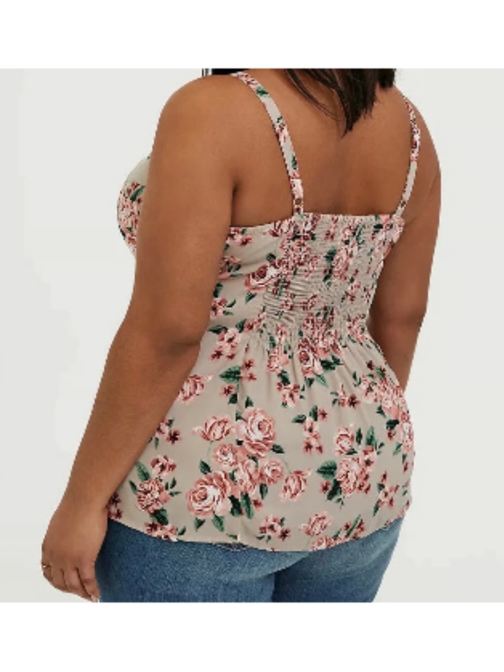 🔴 4/$15 Torrid Women’s 2X Taupe & Pink Floral Smocked Adjustable Tank Top EUC - Picture 4 of 16